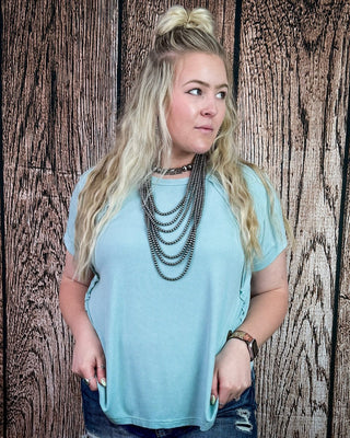 Canyon Fade Washed Ribbed Top in Dusty Aqua – Apparel from Bronco Western Supply Co.