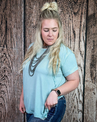 Canyon Fade Washed Ribbed Top in Dusty Aqua – Apparel from Bronco Western Supply Co.