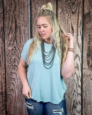 Canyon Fade Washed Ribbed Top in Dusty Aqua – Apparel from Bronco Western Supply Co.