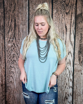 Canyon Fade Washed Ribbed Top in Dusty Aqua – Apparel from Bronco Western Supply Co.