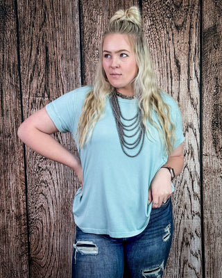 Canyon Fade Washed Ribbed Top in Dusty Aqua – Apparel from Bronco Western Supply Co.