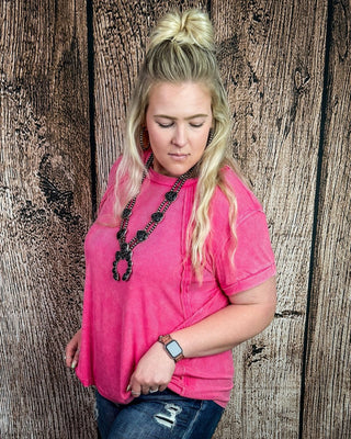 Canyon Fade Washed Ribbed Top in Fuchsia – Apparel from Bronco Western Supply Co.