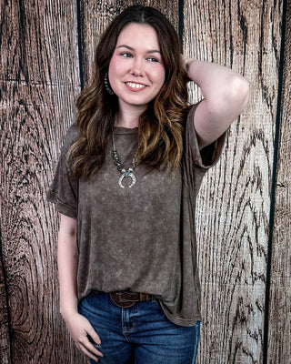 Canyon Fade Washed Ribbed Top in Mocha – Apparel from Bronco Western Supply Co.