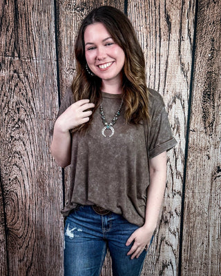 Canyon Fade Washed Ribbed Top in Mocha – Apparel from Bronco Western Supply Co.