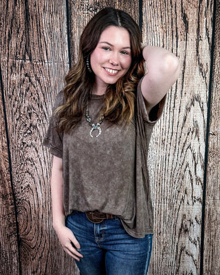 Canyon Fade Washed Ribbed Top in Mocha – Apparel from Bronco Western Supply Co.