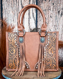 Canyon Nights Tooled Fringe Satchel in Brown by Montana West - Purses & Wallets - Montana West - Bronco Western Supply Co.