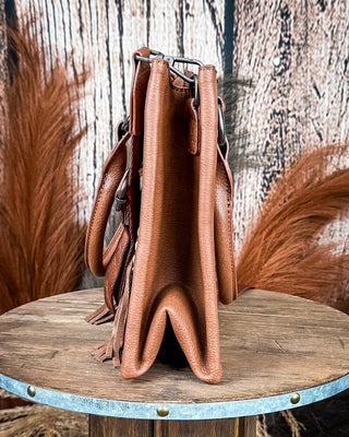 Canyon Nights Tooled Fringe Satchel in Brown by Montana West – Purses & Wallets from Bronco Western Supply Co.