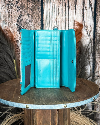 Canyon Ridge Hide Wristlet Wallet in Brown and Turquoise by Montana West – Purses & Wallets from Bronco Western Supply Co.