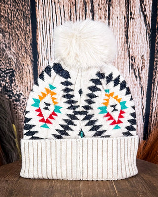 C.C. Aztec Pom Beanie - Beige – Accessories from Bronco Western Supply Co.
