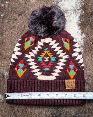 C.C. Aztec Pom Beanie - Dark Berry – Accessories from Bronco Western Supply Co.