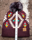 C.C. Aztec Pom Beanie - Dark Berry - Accessories - C.C. - Bronco Western Supply Co.