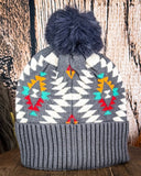C.C. Aztec Pom Beanie - Dark Grey - Accessories - C.C. - Bronco Western Supply Co.