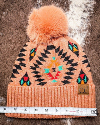 C.C. Aztec Pom Beanie - Desert Sand – Accessories from Bronco Western Supply Co.
