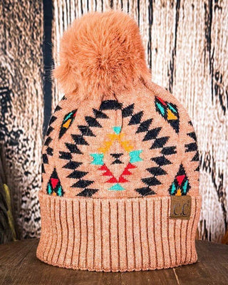 C.C. Aztec Pom Beanie - Desert Sand – Accessories from Bronco Western Supply Co.