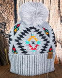 C.C. Aztec Pom Beanie - Light Grey - Accessories - C.C. - Bronco Western Supply Co.