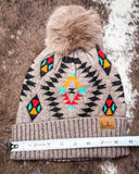 C.C. Aztec Pom Beanie - Taupe - Accessories - C.C. - Bronco Western Supply Co.