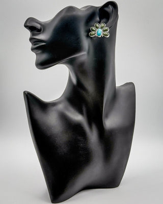 Cedarvale Half Flower Post Earrings in Turquoise and Green – Jewelry from Bronco Western Supply Co.