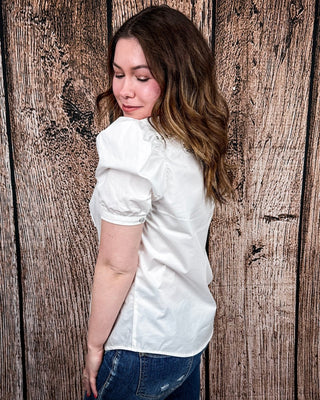 Celeste Puff Sleeve Studded Pearl Snap Shirt in Ivory by Lucky and Blessed – Apparel from Bronco Western Supply Co.