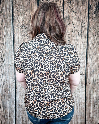 Celeste Puff Sleeve Studded Pearl Snap Shirt in Leopard by Lucky and Blessed – Apparel from Bronco Western Supply Co.