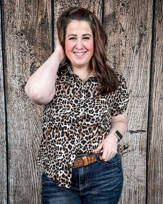 Celeste Puff Sleeve Studded Pearl Snap Shirt in Leopard by Lucky and Blessed – Apparel from Bronco Western Supply Co.