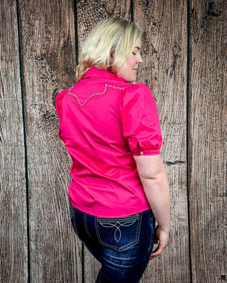 Celeste Puff Sleeve Studded Pearl Snap Shirt in Pink by Lucky and Blessed – Apparel from Bronco Western Supply Co.