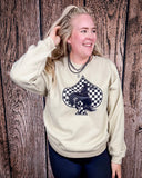 Checkered Bronc Spade Crewneck Sweatshirt - Shirts & Tops - Buckin Barn Wholesale - Bronco Western Supply Co.