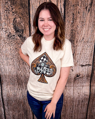 Checkered Tooled Spade Graphic Tee - Cream – Shirts & Tops from Bronco Western Supply Co.