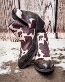 Christina Cow Print Bootie in Chocolate by Very G - Women's Shoes - Very G - Bronco Western Supply Co.