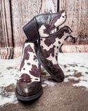 Christina Cow Print Bootie in Chocolate by Very G - Women's Shoes - Very G - Bronco Western Supply Co.