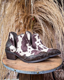 Christina Cow Print Bootie in Chocolate by Very G - Women's Shoes - Very G - Bronco Western Supply Co.