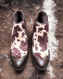 Christina Cow Print Bootie in Chocolate by Very G - Women's Shoes - Very G - Bronco Western Supply Co.