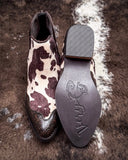 Christina Cow Print Bootie in Chocolate by Very G - Women's Shoes - Very G - Bronco Western Supply Co.