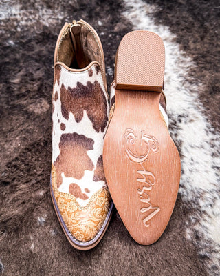 Christina Cow Print Bootie in Tan by Very G – Women's Shoes from Bronco Western Supply Co.