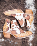 Christina Cow Print Bootie in Tan by Very G - Women's Shoes - Very G - Bronco Western Supply Co.