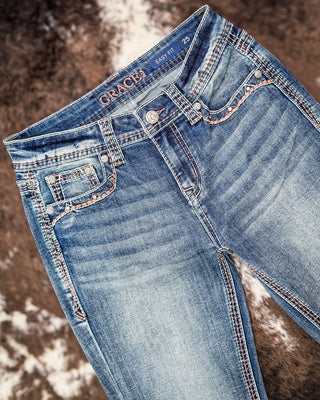 Copper Diamond Rhinestone Easy Boot Jeans by Grace in LA – Apparel from Bronco Western Supply Co.