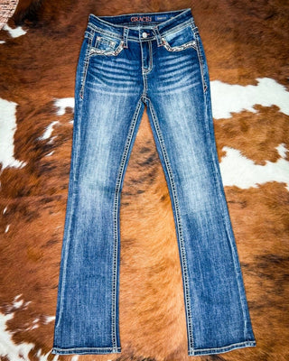 Copper Scroll Embroidered Bootcut Jeans in Dark Wash by Grace in LA – Apparel from Bronco Western Supply Co.