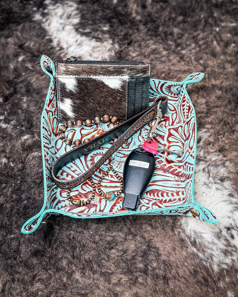 Copperwind Leather Catchall Tray in Aqua – Home Decor from Bronco Western Supply Co.