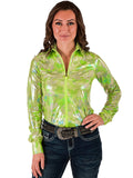 Cowgirl Tuff Arena Voltage Zip Top – Neon Green Metallic Long Sleeve - Apparel - Cowgirl Tuff Company - Bronco Western Supply Co.
