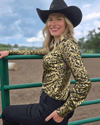 Cowgirl Tuff Black and Gold Starlight Shatter Pullover Button Up - Apparel - Cowgirl Tuff Company - Bronco Western Supply Co.