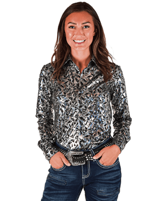 Cowgirl Tuff Black and Silver Starlight Shatter Pullover Button Up – Apparel from Bronco Western Supply Co.