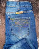 Cowgirl Tuff - Brown Western Boot Stitch High - Rise Trouser Jeans – Medium Wash with Faux Leather Detail - Apparel - Cowgirl Tuff Company - Bronco Western Supply Co.