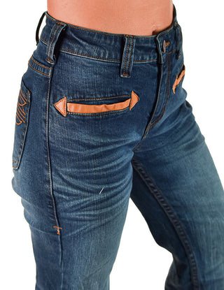 Cowgirl Tuff - Brown Western Boot Stitch High-Rise Trouser Jeans – Apparel from Bronco Western Supply Co.