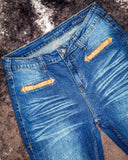 Cowgirl Tuff - Brown Western Boot Stitch High - Rise Trouser Jeans – Medium Wash with Faux Leather Detail - Apparel - Cowgirl Tuff Company - Bronco Western Supply Co.