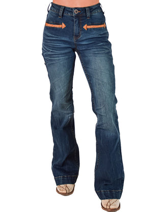 Cowgirl Tuff - Brown Western Boot Stitch High-Rise Trouser Jeans – Apparel from Bronco Western Supply Co.