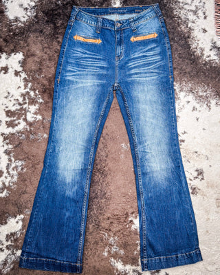 Cowgirl Tuff - Brown Western Boot Stitch High-Rise Trouser Jeans – Apparel from Bronco Western Supply Co.