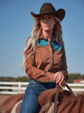 Cowgirl Tuff Buckle Run – Brown Stretch Suede Button Up with Boot Stitch Details - Apparel - Cowgirl Tuff Company - Bronco Western Supply Co.