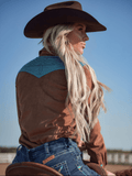 Cowgirl Tuff Buckle Run – Brown Stretch Suede Button Up with Boot Stitch Details - Apparel - Cowgirl Tuff Company - Bronco Western Supply Co.