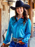 Cowgirl Tuff Canyon Lights Zip Top – Turquoise Metallic Long Sleeve - Apparel - Cowgirl Tuff Company - Bronco Western Supply Co.