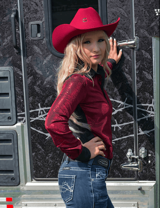 Cowgirl Tuff Cherry Blaze Pullover Button Up in Metallic Red – Apparel from Bronco Western Supply Co.