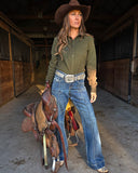 Cowgirl Tuff - DFMI Wide Leg Trouser Jeans – High Waist Medium Wash Denim - Apparel - Cowgirl Tuff Company - Bronco Western Supply Co.